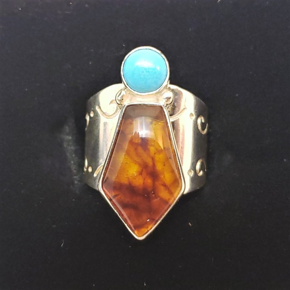 Jay King Baltic Amber & Turquoise Sterling Ring - Picture 5 of 8